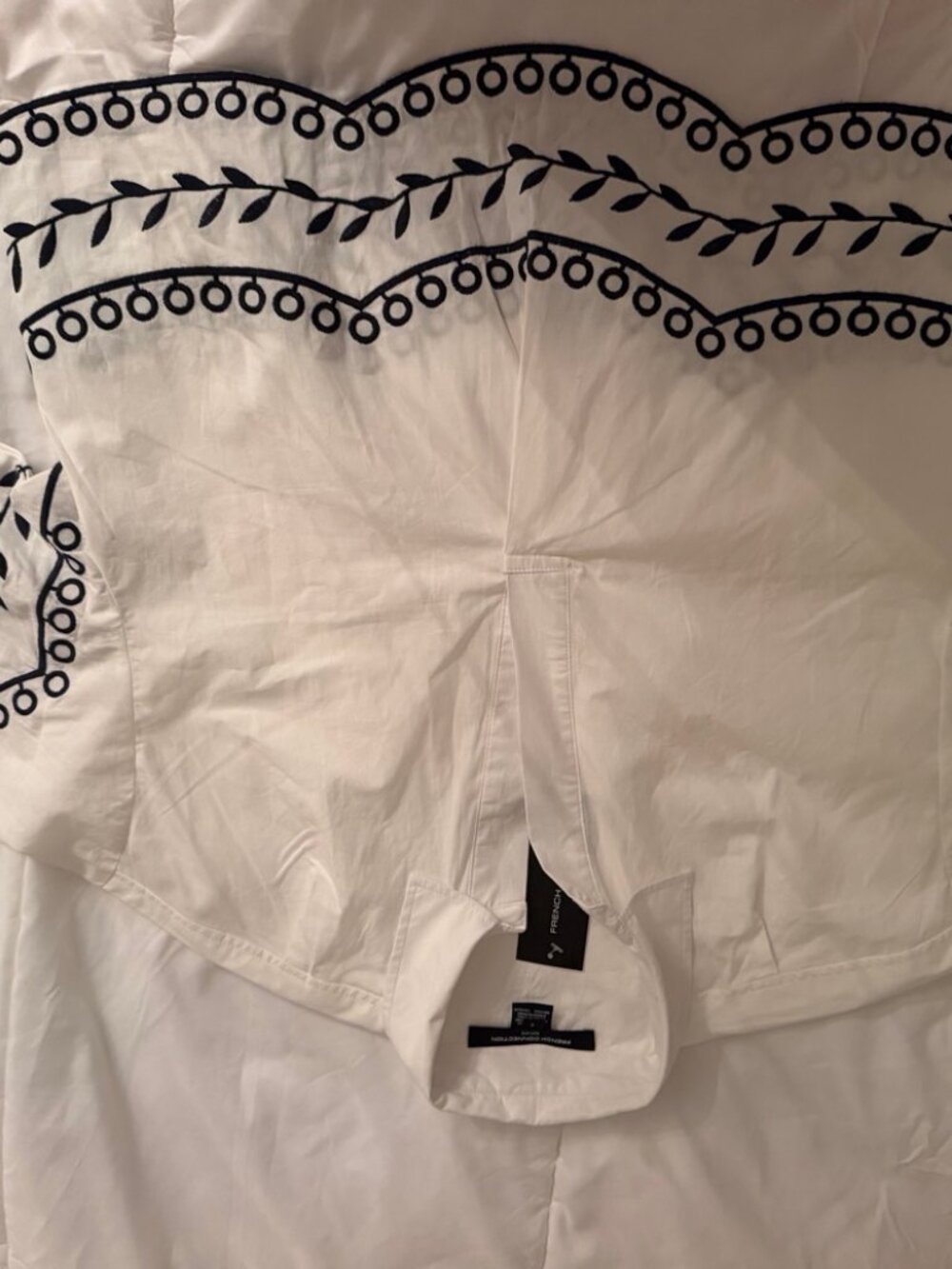 French Connection Embroidered Poplin Shirt — White/Navy, S NWT